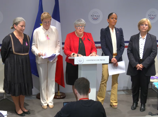 La délégation aux droits des femmes s'est penchée sur la place des femmes dans les sciences. De g. à d. Laure Dacros, Marie-Pierre Monier, Jocelyne Antoine, Marie-Do Aeschlimann, Dominique Vérien. (Capture-Sénat)
