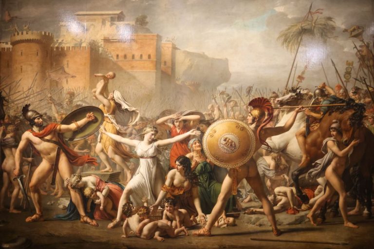 Les Sabines arrêtant le combat entre les Romains et les Sabins par Jacques-Louis David (1799, Louvre). © Étienne Madranges