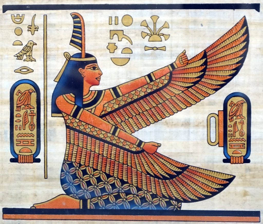 papyrus représentant la déesse Maât aux bras ailés