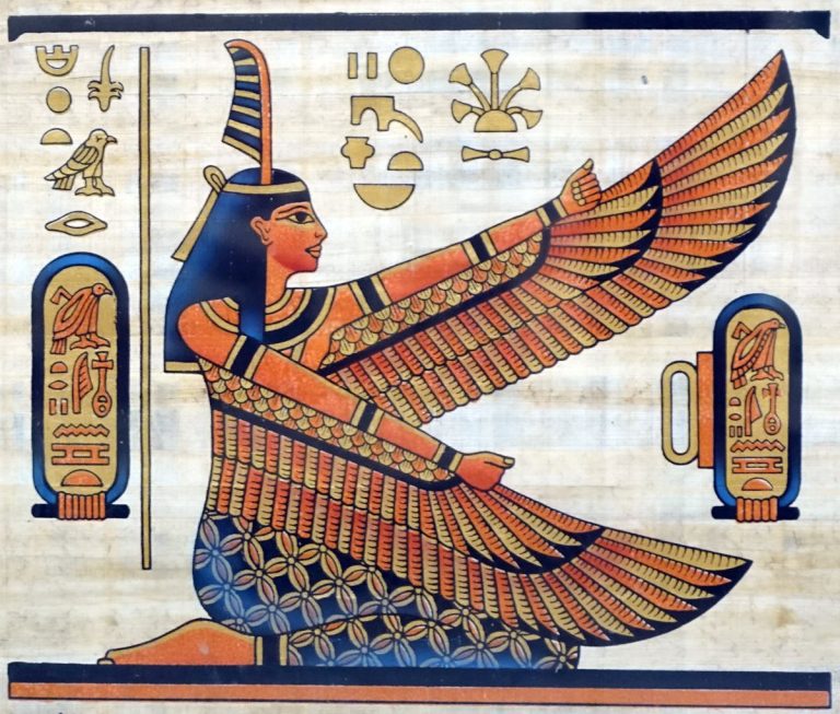 papyrus représentant la déesse Maât aux bras ailés