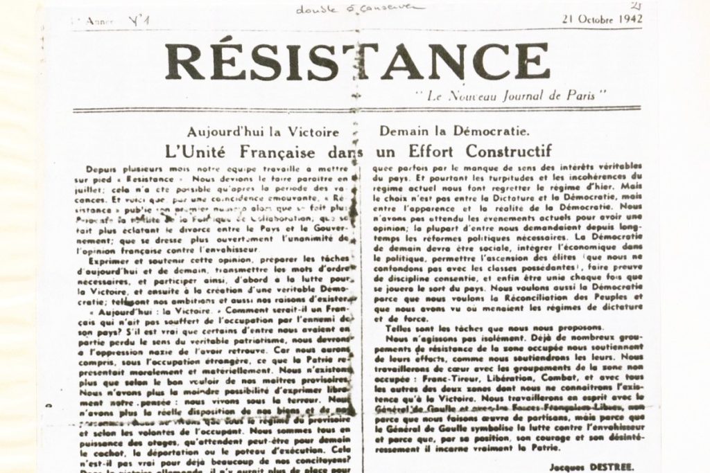 1e Une du journal clandestin Résistance
