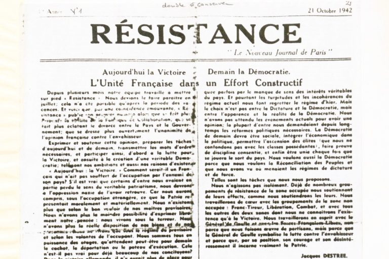 1e Une du journal clandestin Résistance