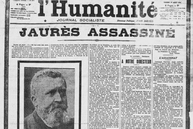 Une du journal l'Humanité du samedi 1er août 1914