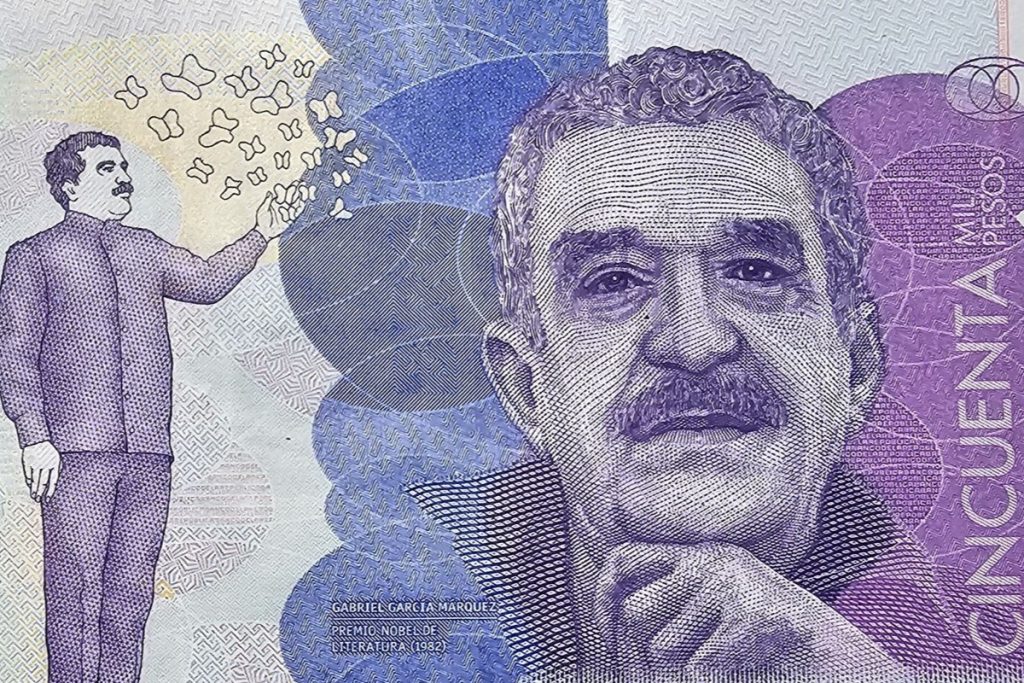 portrait de Gabriel Garcia Marquez sur les billets de 50.000 pesos colombiens.